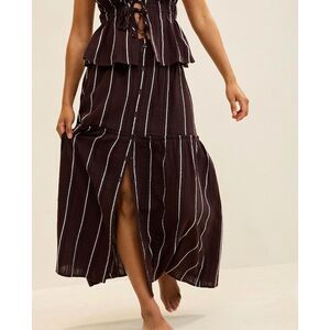 NEW Aerie women Beach Texture Maxi Skirt XXS-XXL stripe brown white slit button